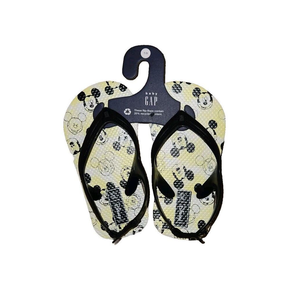 New Disney Baby Gap Mickey Toddler Flip Flop Sandal Size 7/8 Navy Yellow White